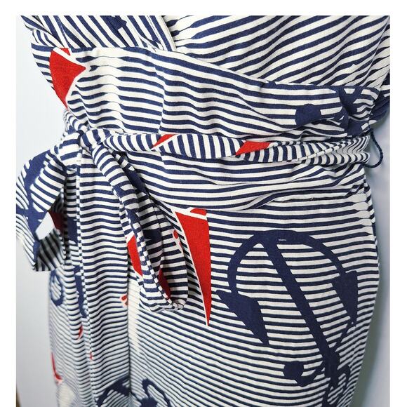 Talbots Nautical Stretch Jersey Dress Large Striped Anchors Short Sleeve Preppy - Picture 6 of 7